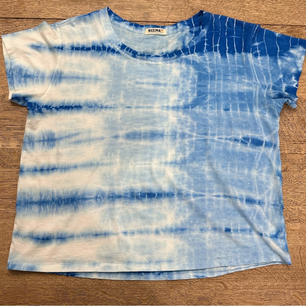 Neema Blue White Tie Dye Short Sleeve T Shirt Cropped Large - Picture 4 of 15